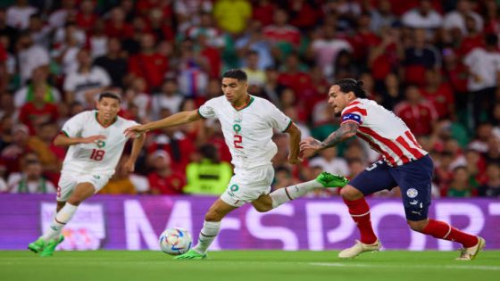 SEVILLE, SPAIN - SEPTEMBER 27: Achraf Hakimi of Morocco in action during a friendly match between Paraguay and Morocco at Estadio Benito Villamarin on September 27, 2022 in Seville, Spain. (Photo by Fran Santiago/Getty Images)